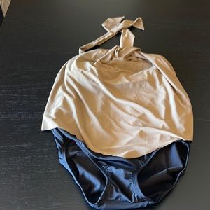 Venus swimsuit, size 6, one piece, black, and taupe/tan